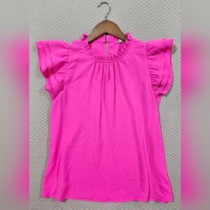 JODIFL Vibrant Fuchsia Ruffle Flutter Sleeves Blouse Size S